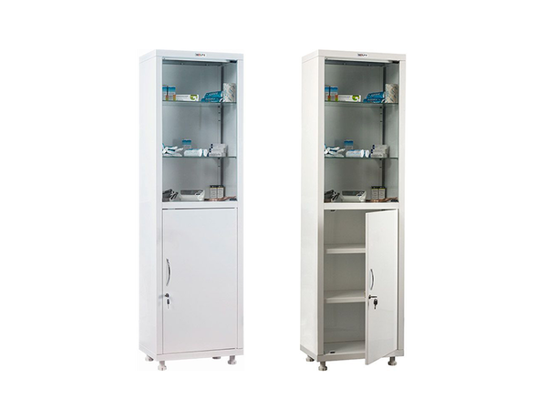 HILFE МД 1 1650/SG — медицинский шкаф, 1655/1755x500x320 мм, 2 дверцы, стекло, белый