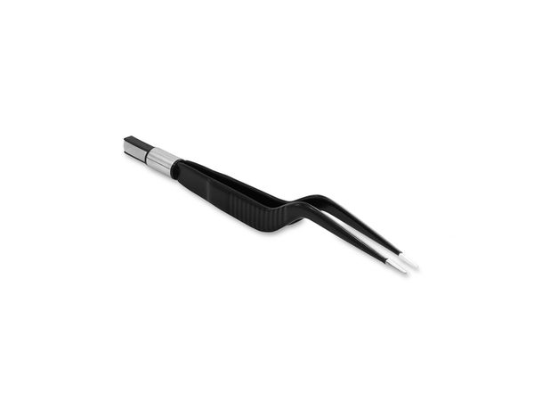 Биполярный пинцет антипригарный с загнутыми ручками, тонкий, заостренный, разъем евростандарт, арт.Э6256
