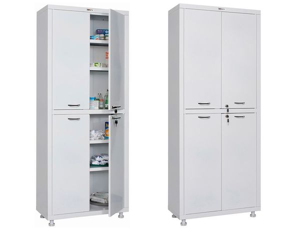 HILFE МД 2 1670/SS — медицинский шкаф, 1655/1755x700x320 мм, 4 дверцы, сталь, белый