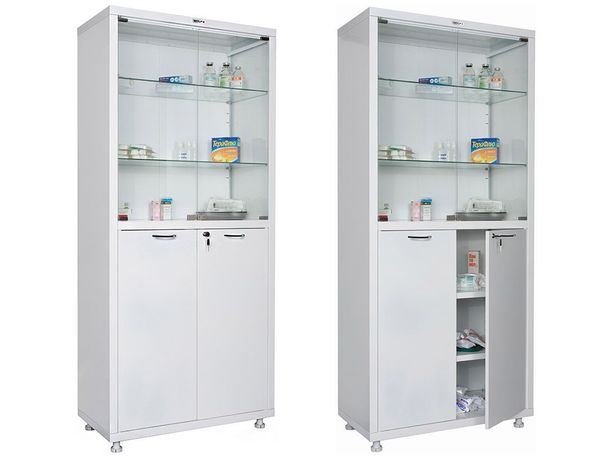 HILFE МД 2 1780/SG — медицинский шкаф, 1750/1850x800x400 мм, 4 дверцы, стекло, сталь, белый