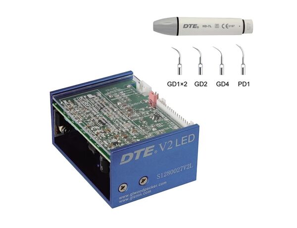 DTE-V2 LED — встраиваемый ультразвуковой скалер с фиброоптикой, герметичный съемный наконечник, 5 насадок