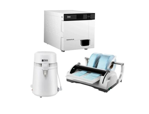 Комплект Fomos — автоклав Foster Plus (17 л) + дистиллятор AQUA (4 л) + запечатывающее устройство Foseal
