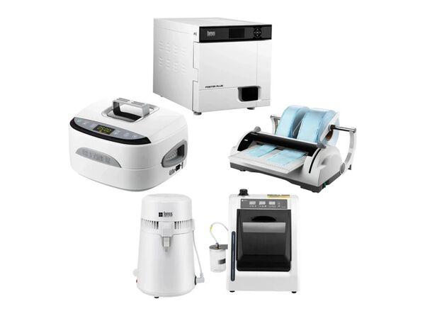 Комплект Fomos — автоклав Foster Plus (17 л) + дистиллятор AQUA (4 л) + запечатывающее устройство Foseal + УЗ мойка Foclean‑25 + аппарат Folub