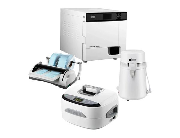 Комплект Fomos — автоклав Foster Plus (22 л) + дистиллятор AQUA (4 л) + запечатывающее устройство Foseal + ультразвуковая мойка Foclean‑25